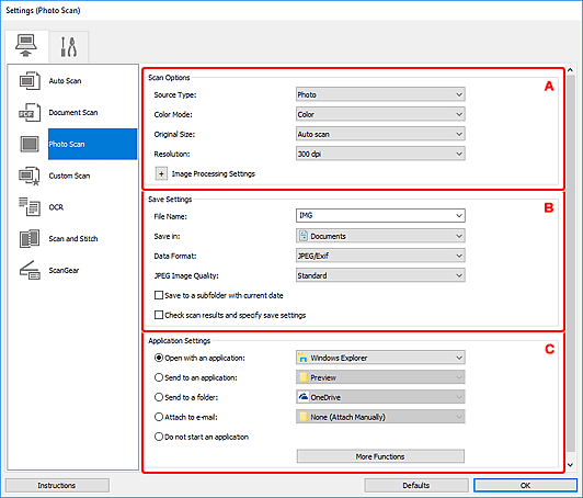 figure: Settings dialog box